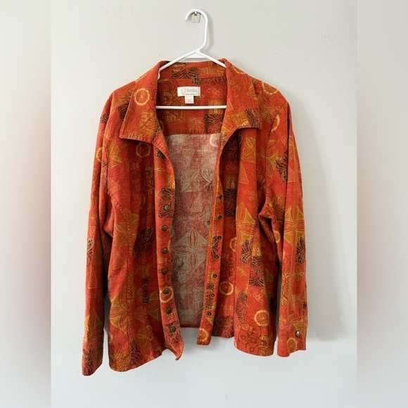 VTG Flannel Button Down Bomber Long Sleeve Top Orange Multi Color Hippie Boho 3X - Picture 2 of 10